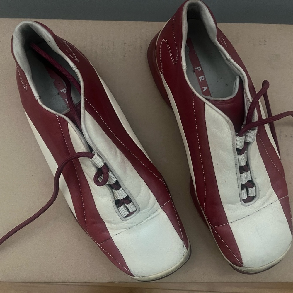 Prada Red and White Sneakers Retro Design